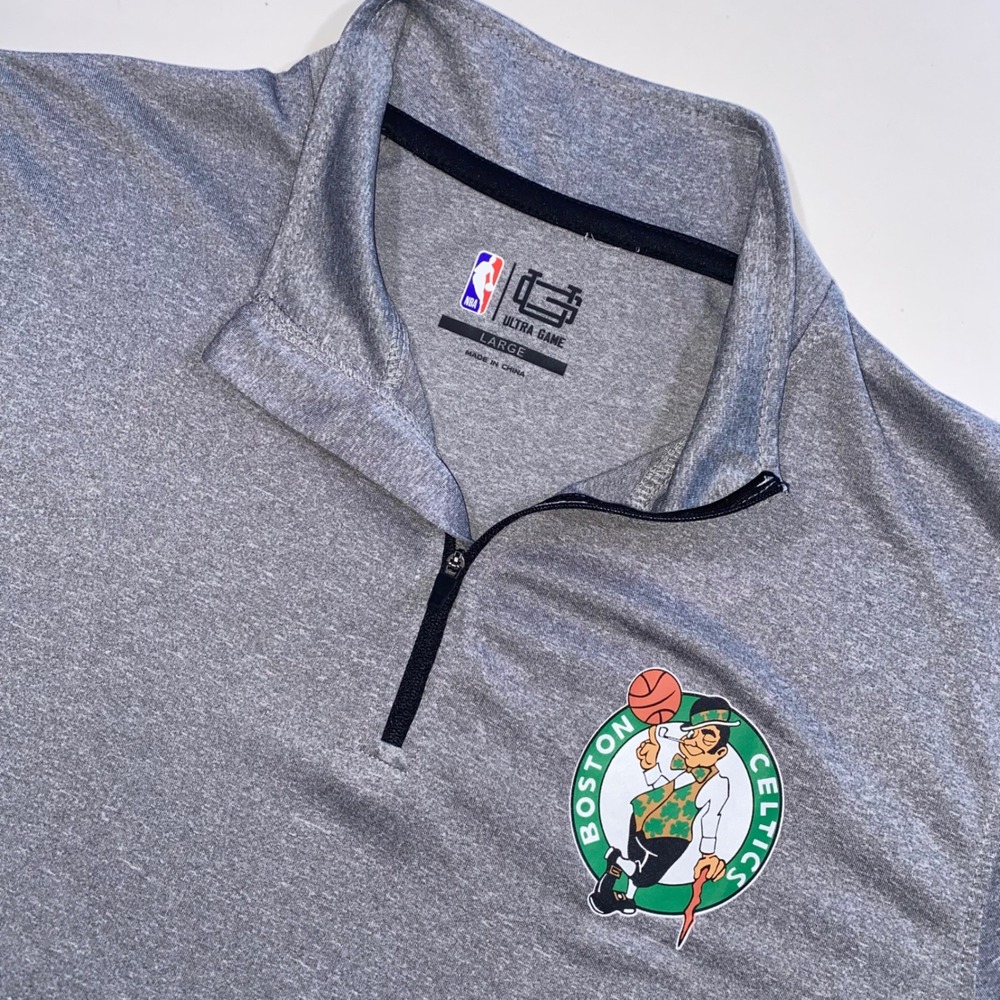 ULTRA GAME NBA Boston Celtics Gray 1/4 Zip Long Sleeve Pullover Shirt Mens Large